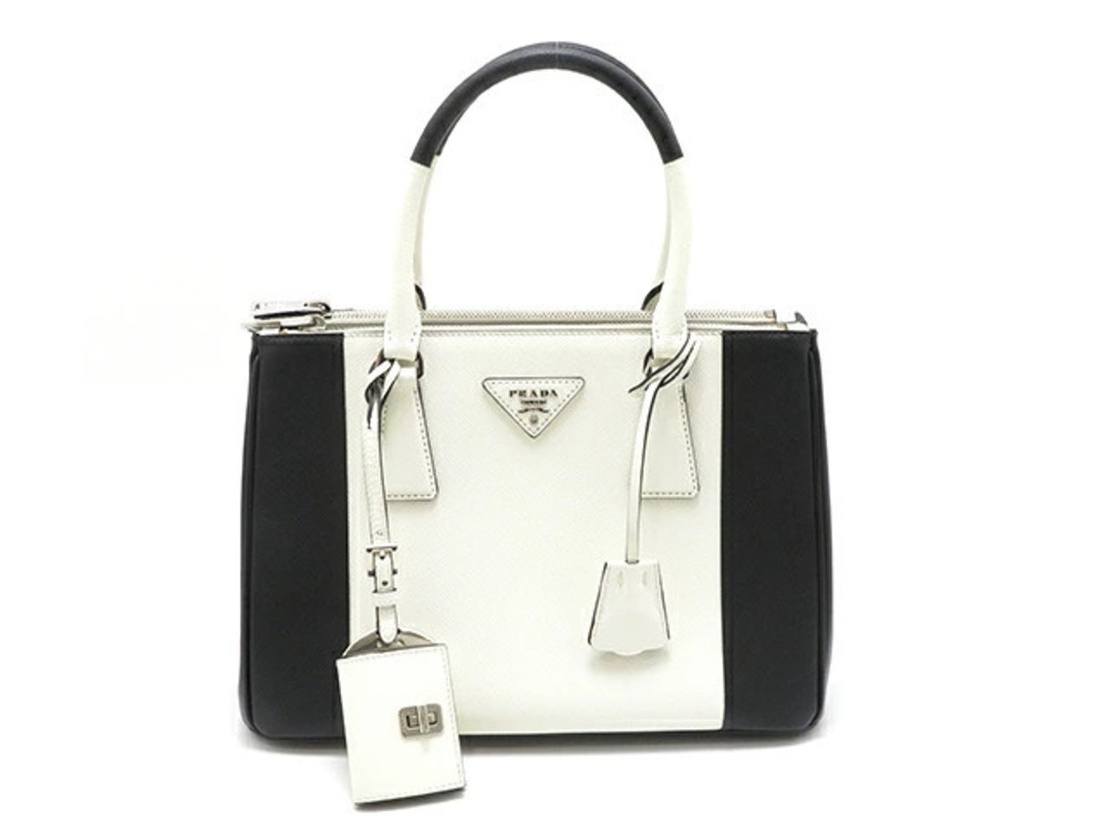 Prada Galleria Shoulder Bag Black White Saffiano Leather